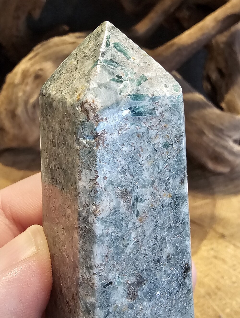 Green and Gray Polished Amazonite Stone Tower Point - Picture 2 of 6